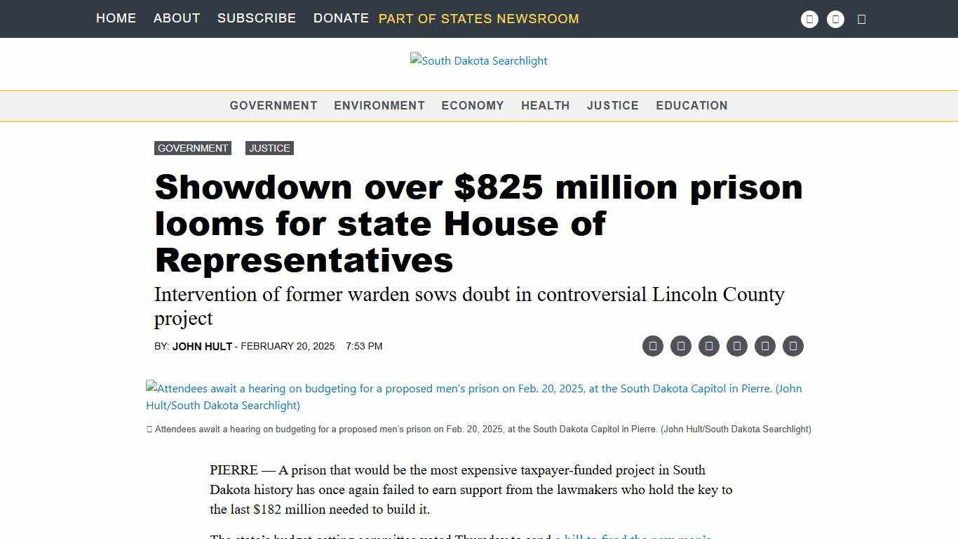 Showdown over $825 million prison looms for state House of Representatives • South Dakota Searchlight
