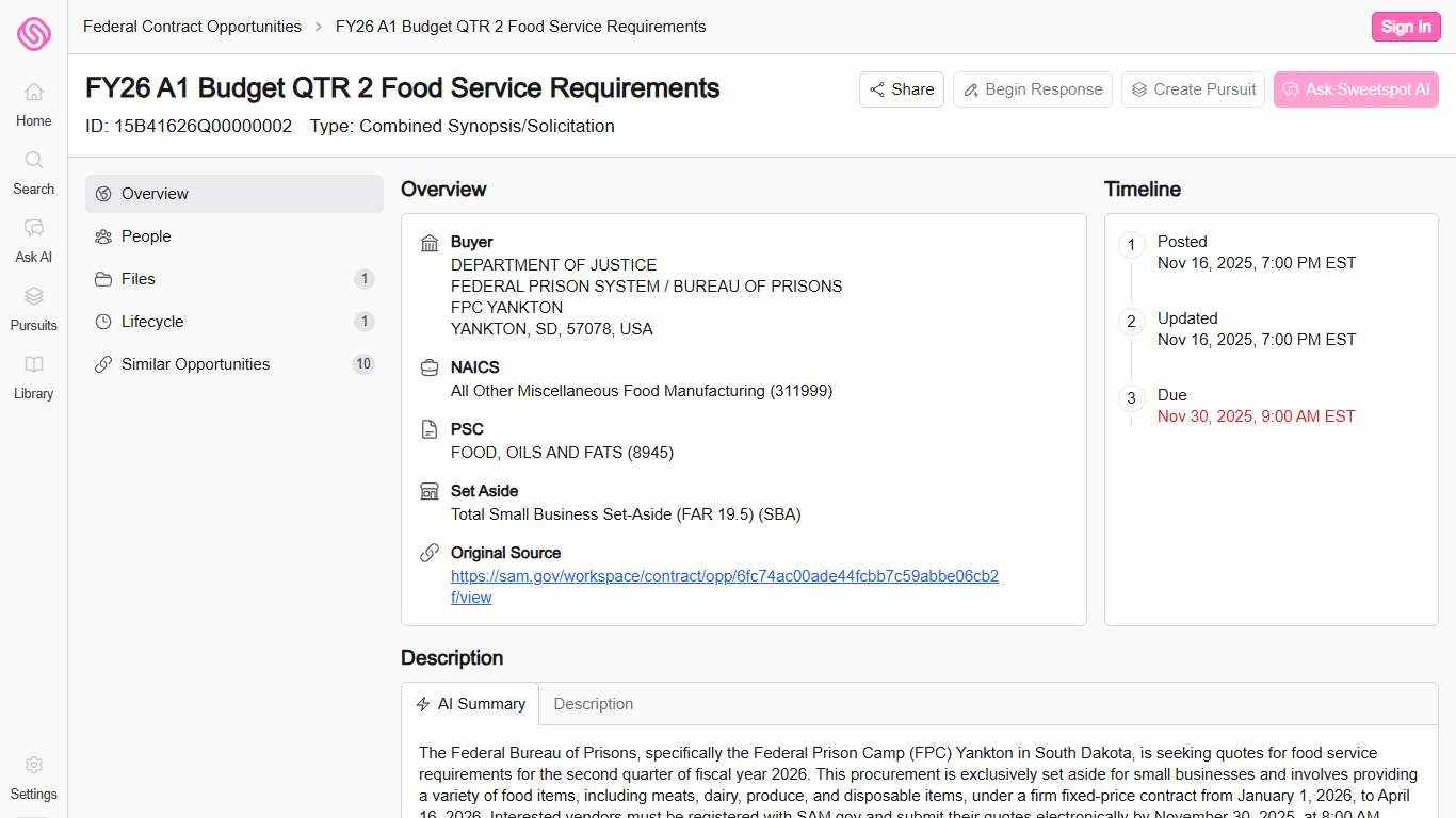 FY26 A1 Budget QTR 2 Food Service Requirements